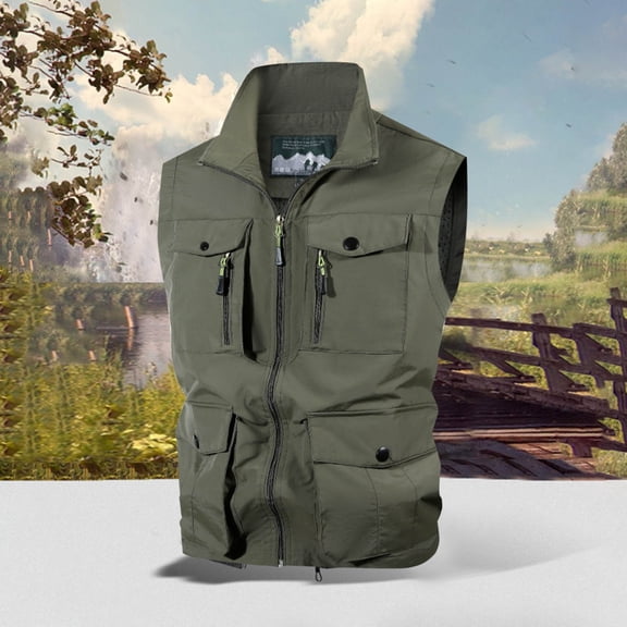 Zedker Men's Fleece Vest Lightweight Outerwear Lightweight Full Zip Golf Running Sleeveless Vest for Hiking Travel With Pockets Army Green L