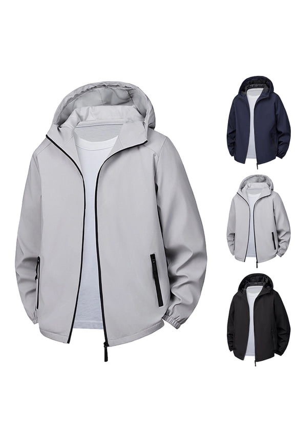 Men's Hooded Jacket Lightweight Softshell Waterproof Fleece Lined Windbreaker Rain Jacket Winter Outdoor Hiking Black L