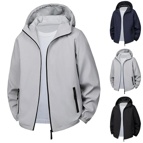 Zedker Men's Hooded Jacket Lightweight Softshell Waterproof Fleece Lined Windbreaker Rain Jacket Winter Outdoor Hiking Gray L