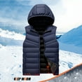 thumbnail image 1 of Zedker Men's Hooded Puffer Vest Winter Warm Quilted Sleeveless Padded Down Outerwear Lightweight Full Zip Jackets with Pockets Blue L, 1 of 9