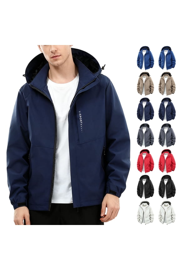 Men's Hooded Softshell Jacket Waterproof Lightweight Insulated Windbreaker Fleece Lined Rain Shell Jacket with Pockets Black XL