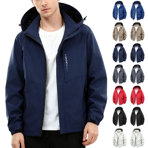 Zedker Men's Hooded Softshell Jacket Waterproof Lightweight Insulated Windbreaker Fleece Lined Rain Shell Jacket with Pockets Red S
