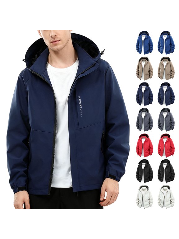 Men's Hooded Softshell Jacket Waterproof Lightweight Insulated Windbreaker Fleece Lined Rain Shell Jacket with Pockets White XL