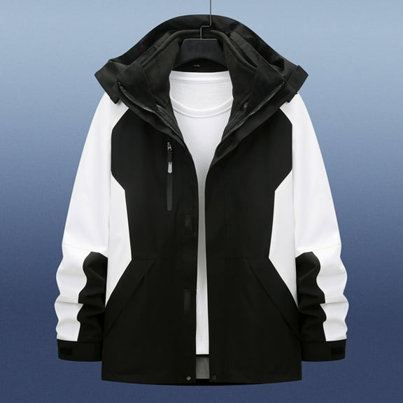 Zedker Men's Hooded Waterproof Jacket Lightweight Rain Jacket Outdoor Casual Sportswear with Pockets Gray XXL