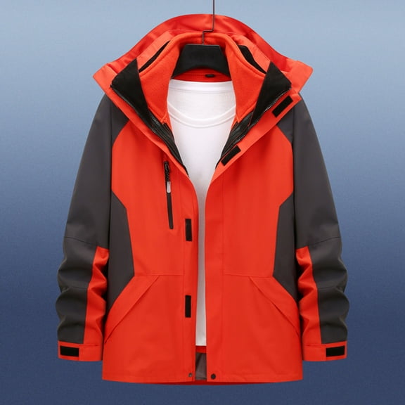 Zedker Men's Hooded Waterproof Jacket Lightweight Rain Jacket Outdoor Casual Sportswear with Pockets Orange S