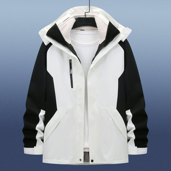 Zedker Men's Hooded Waterproof Jacket Lightweight Rain Jacket Outdoor Casual Sportswear with Pockets White S