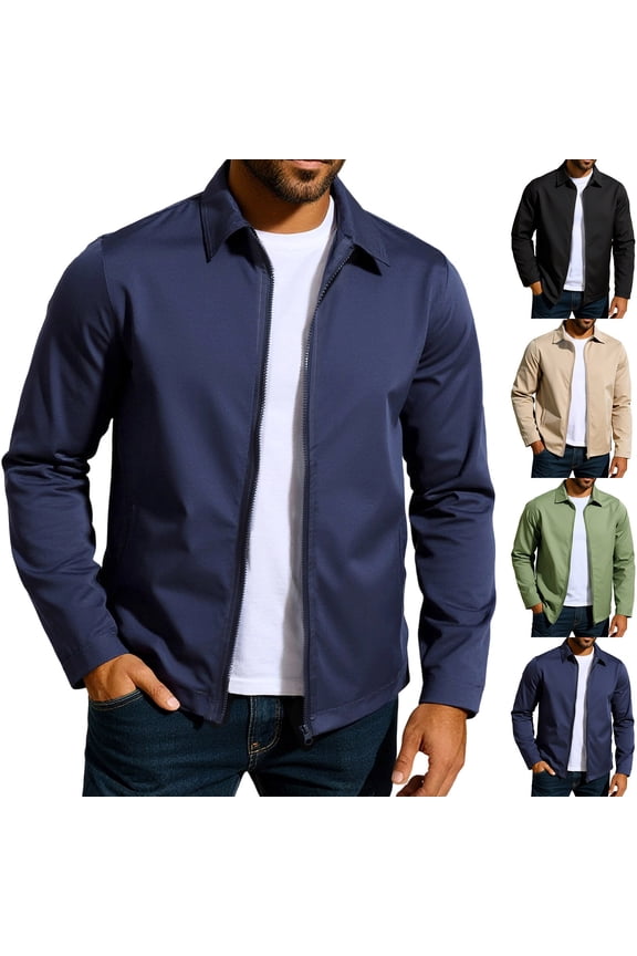 Men's Jacket Full Zip Up Work Jackets Turndown Collar Business Casual Long Sleeved Hooded with Pockets Green XXXL
