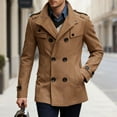 thumbnail image 1 of Zedker Men's Jacket Stand Collar Windproof Pea Coat Double Breasted Long Pea Coat Fall Winter Trench with Pockets Coat for Men Khaki XL, 1 of 7