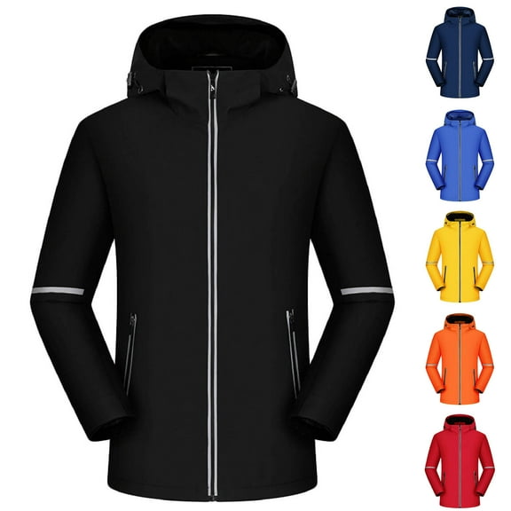 Zedker Men's Jacket Thicken Warm Water Resistant Fleece Lined Outdoor Lightweight Hooded Raincoat Winter Outerwear for Hiking Travel Yellow XL