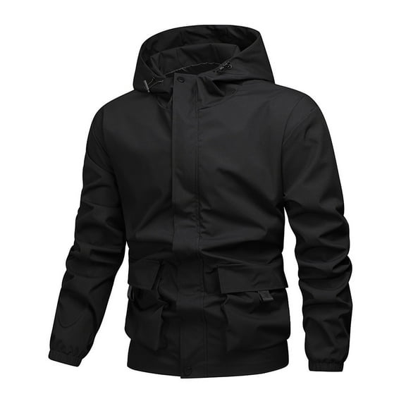 Zedker Men's Jacket Waterproof Coat Hooded Raincoat Outdoor Hiking Lightweight Windbreaker with Pockets Black XL