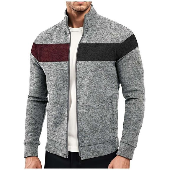 Zedker Men's Lightweight Jacket Coat Causal Fashion Jacket Color Block Coat Gray M