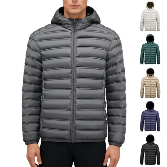 Zedker Men's Lightweight Packable Puffer Jacket Hooded High Collar Insulated Water-Resistant Winter Jackets Puffy Coat with Pockets Blue M