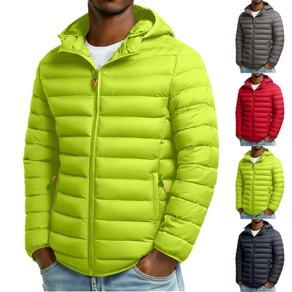 Zedker Men's Lightweight Puffer Jacket Detachable Hood Warm Winter Coat Casual Quilted Full Zip Down Jackets Zipper Pockets Red XL