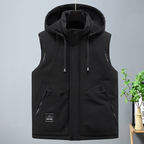Zedker Men's Lightweight Sleeveless Puffer Vest Waterproof Outdoor Vest Jacket With Hood Black L