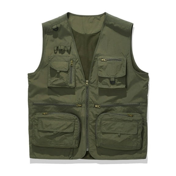 Zedker Men's Lightweight V-Neck Vest Zippered Casual Sleeveless Jacket for Hiking Travel with Pockets Army Green XL