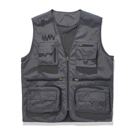 Zedker Men's Lightweight V-Neck Vest Zippered Casual Sleeveless Jacket for Hiking Travel with Pockets Gray S
