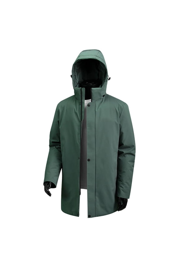 Men's Long Parkas Winter Warm Windproof Down Padded Jacket Snow Trenchcoat Army Green L