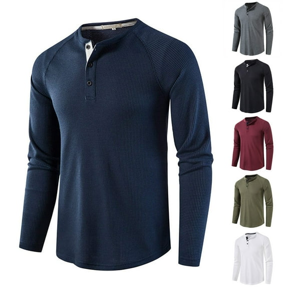Zedker Men's Long Sleeve Henley Shirts Cotton 3-Button Fall Casual T-Shirts Solid Color Soft Basic Tops for Men