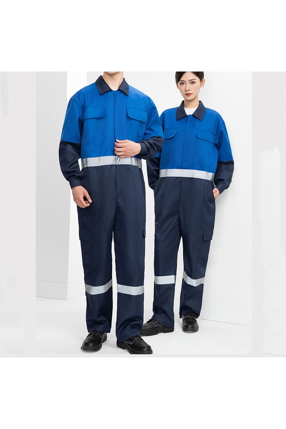 Men's One Piece Work Coverall Jumpsuits Long Sleeves Front Zipper Mechanics Suits Cargo Pants for Men with Pockets,Plus Size Blue XL