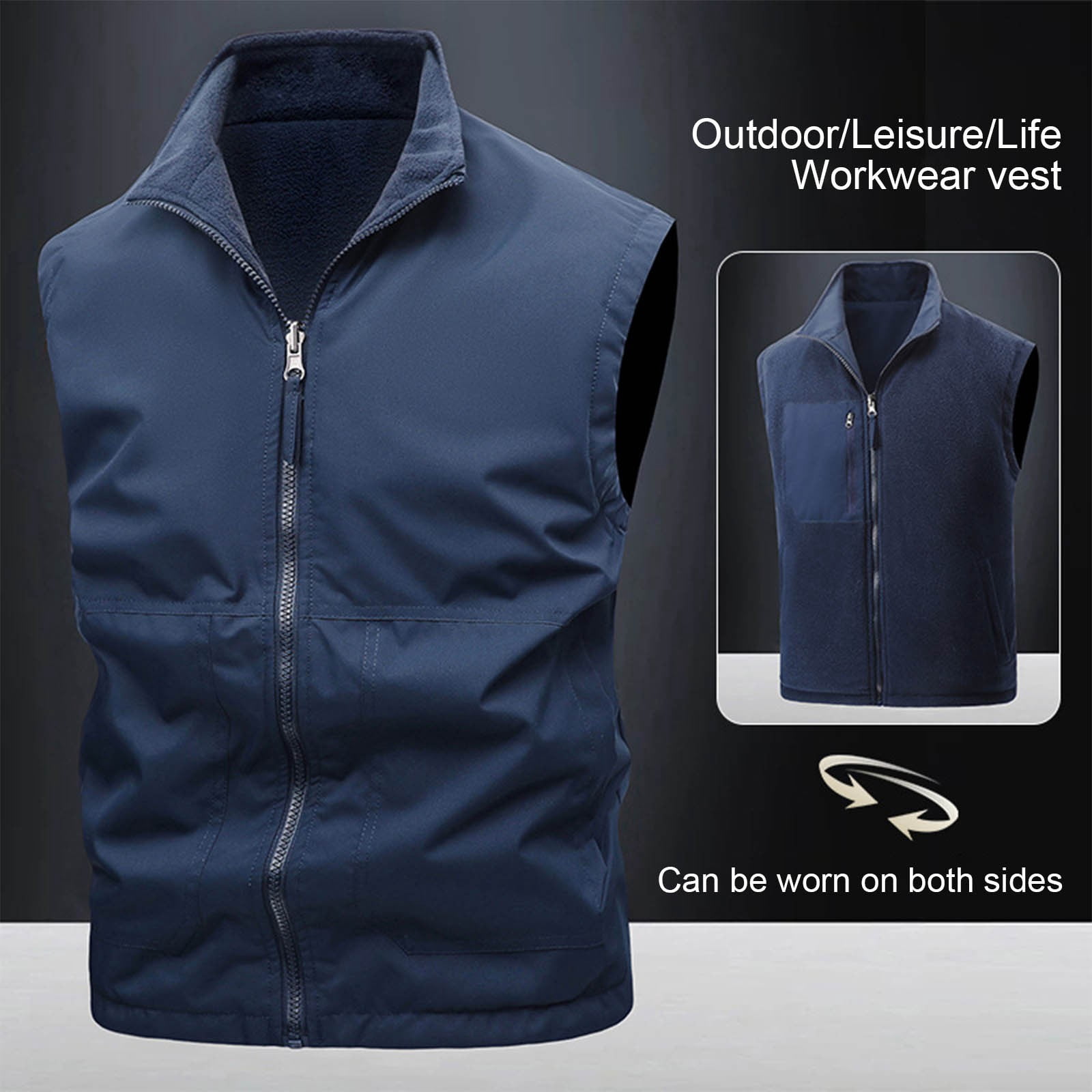 Zedker Men's Outdoor Vests Casual Full-Zip Lightweight Sleeveless Waistshirts Work Photo Travel Vest for Golf Running Navy XL