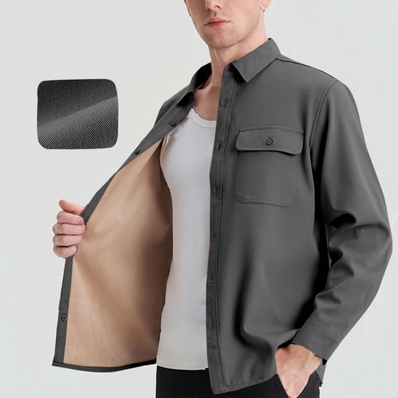 Zedker Men's Polar Fleece Warm Sherpa Lined Shirt Jacket for Men Winter Thick Button Down Lapel Coat Outerwear with Pockets Gray XS