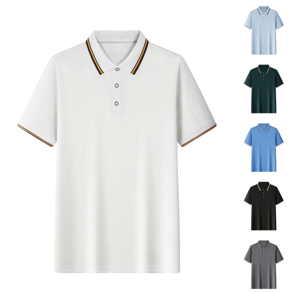 Zedker Men's Polo Shirt Short Sleeve Striped Solid Golf Polo Shirts for Men Casual Classic Relaxed-Fit Tops