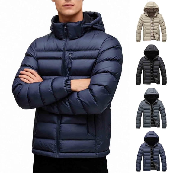 Zedker Men's Puffer Jacket Lightweight Packable with Hood High Collar Water Resistant Warm Insulated Puffy Winter Coats Black M