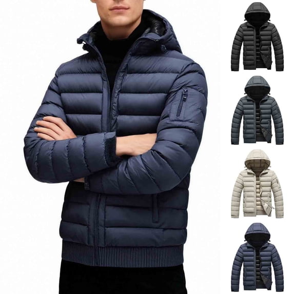Zedker Men’s Puffer Jacket Lightweight Packable with Hooded Heat Jacket – Water Resistant Travel Puffer Gray L