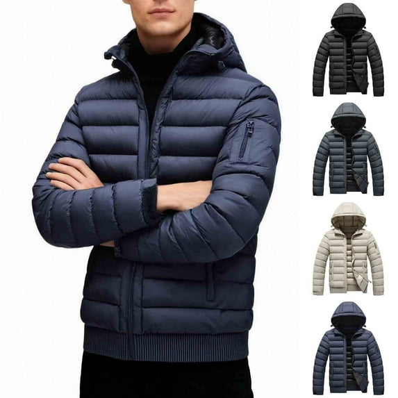 Zedker Men’s Puffer Jacket Lightweight Packable with Hooded Heat Jacket – Water Resistant Travel Puffer Gray XL