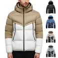 thumbnail image 1 of Zedker Men's Puffer Jacket Thickened Winter Coat Warm Stand Collar Color Block Jacket Travel Ski Bubble Coat Zip Pockets Blue XXXL, 1 of 5