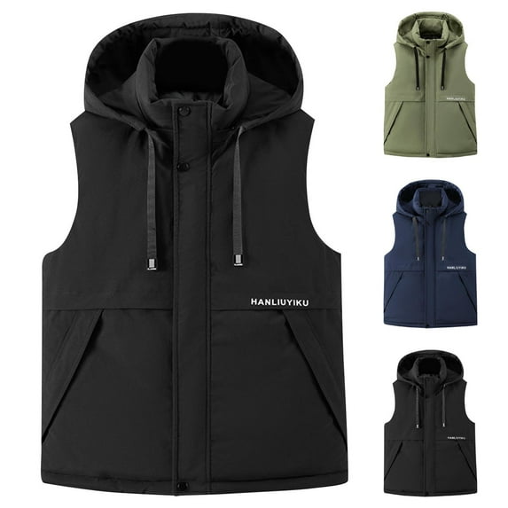 Zedker Men's Puffer Vest with Hooded Sleeveless Stand Collar Padded Cotton Gilet Fall Winter Thermal Stylish Quilted Full Zip Jacket Vest with Pocket Blue XXXXXL