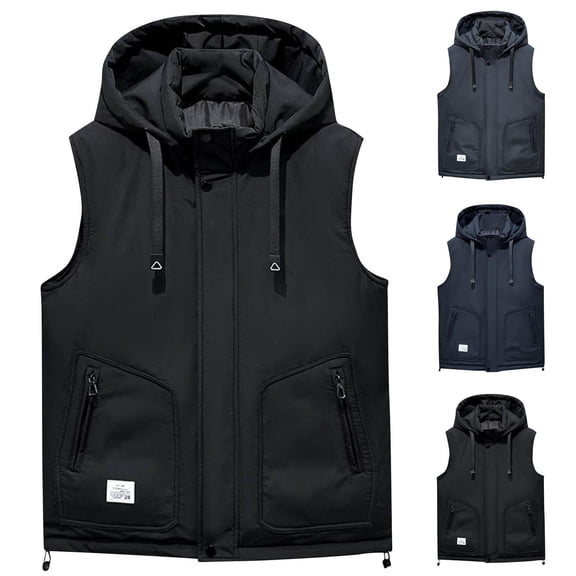 Zedker Men's Puffer Vest with Hooded Winter Plus Size Windproof Gilet Warm Sleeveless Jackets Waistcoat Vest for Men with Pockets Gray XXXXL