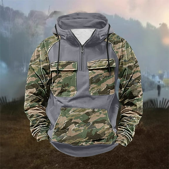 Zedker Men's Quarter Zip Performance Hunting Hoodie Cargo Hoodies for Men with Pocket Gray S