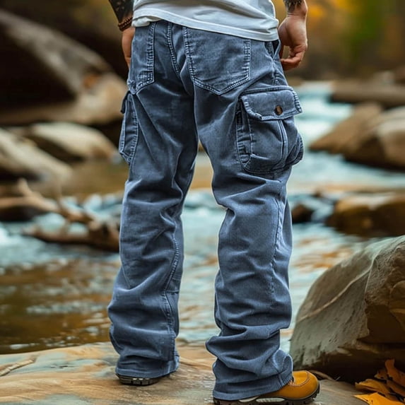 Zedker Men's Relaxed Straight Rugged Double-Front Denim Mens Fashion Joggers Sports Sweatpants with Pockets, Plus Size Blue XXXL