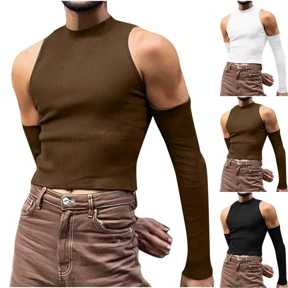 Zedker Men's Ribbed T-Shirts Sleeveless Tank Tops Crew Neck Slim Fit Gym Work Tank Undershirts Summer Tops