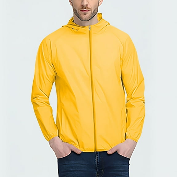 Zedker Men's Running Jacket Lightweight Waterproof Windproof Hoodie Full Zip Breathable Workout Jacket Outdoor Sportswear with Pockets Yellow XXL