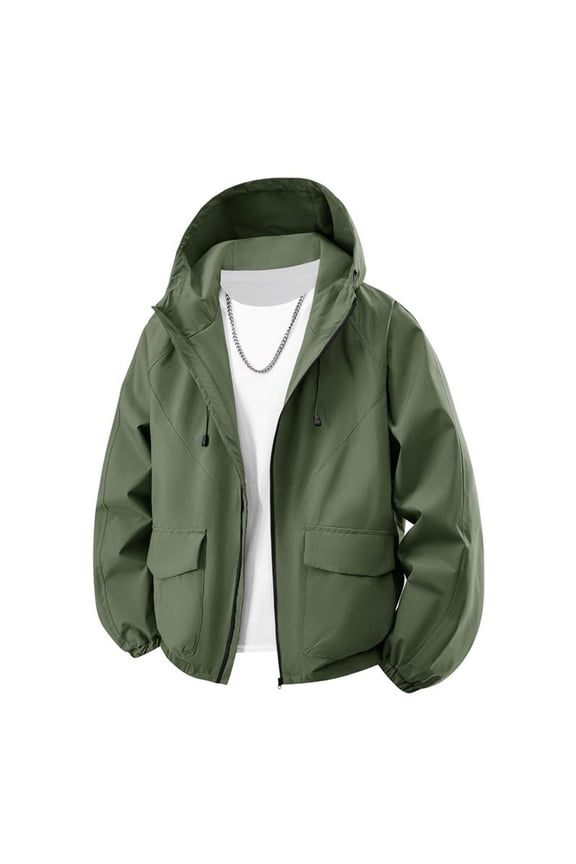 Men's Running Jacket Waterproof Windproof Hoodie Lightweight Full Zip Jackets Breathable Workout Jacket Outdoor Sportswear with Pockets Army Green L