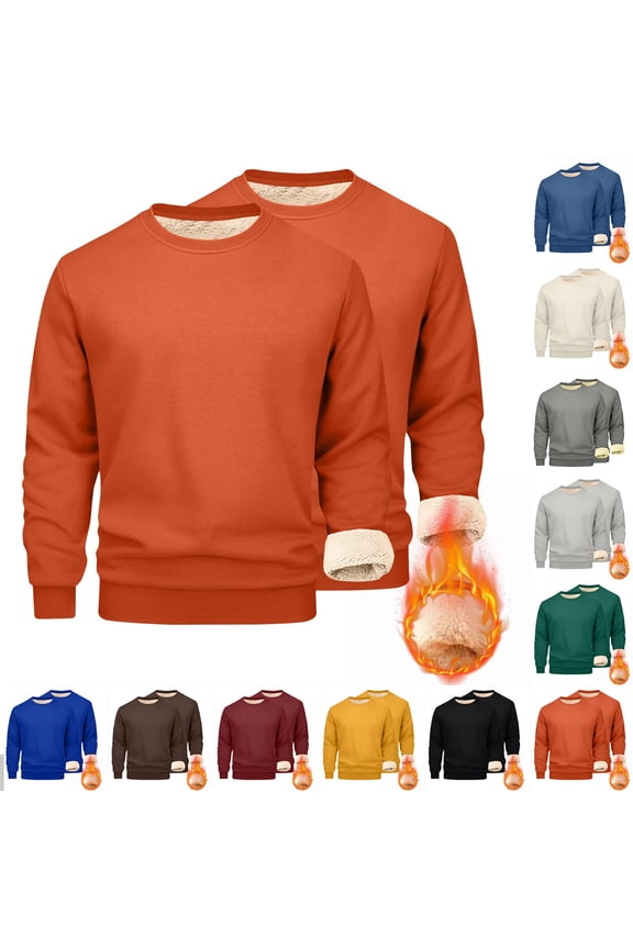 Men's Sherpa Lined Sweatshirts Fleece Pullover Basic Tops Warm Crewneck Winter Sweatshirt for Men