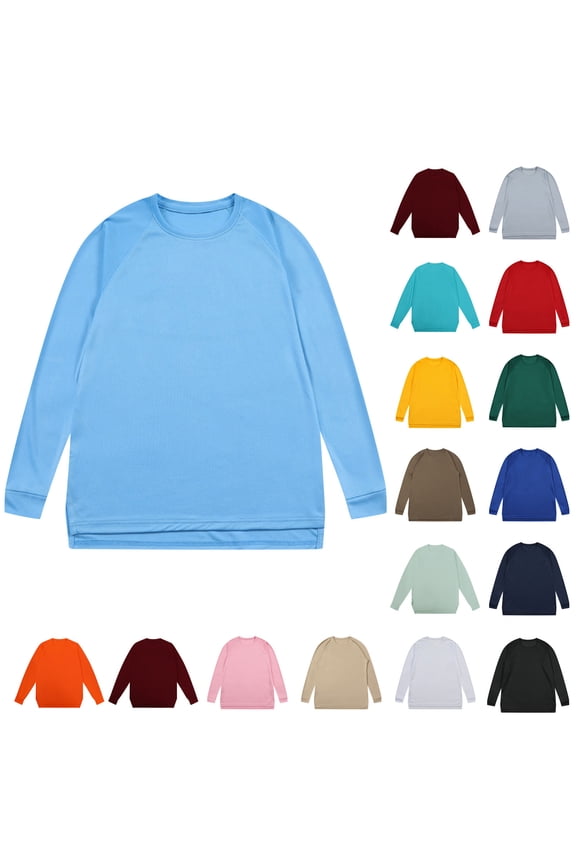 Men's Shirts Solid Color Casual Fitness Sport Permeability Round Neck Long Sleeve Blouse for Men