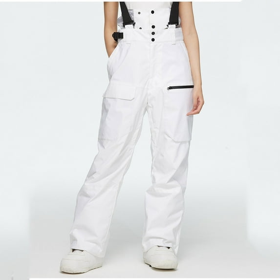 Zedker Men's Snow Ski Pants Insulated Winter Warm Outdoor Waterproof Snowboard Pants Detachable Suspender Mens Sweatpants with Pockets,Plus Size White L