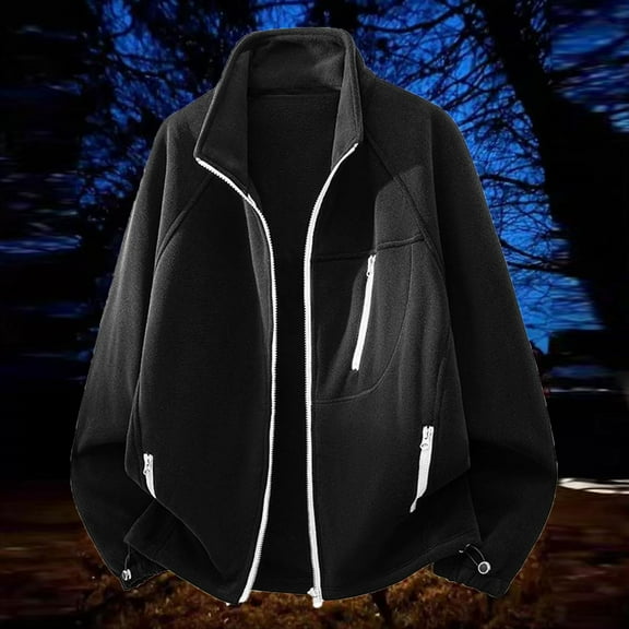 Zedker Men's Soft Polar Fleece Jacket Lightweight Full Zip Jackets Casual Outdoor Coat with Side Pockets Black L
