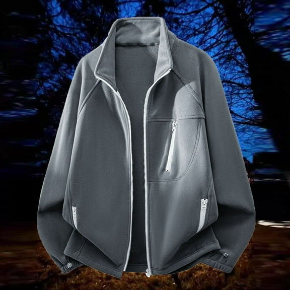 Zedker Men's Soft Polar Fleece Jacket Lightweight Full Zip Jackets Casual Outdoor Coat with Side Pockets Gray XL