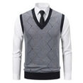thumbnail image 1 of Zedker Men's Soft Thick Argyle Sweater Vest - Classic V-Neck Sleeveless Knit Pullover, Warm for Autumn-Winter Dark Gray L, 1 of 5