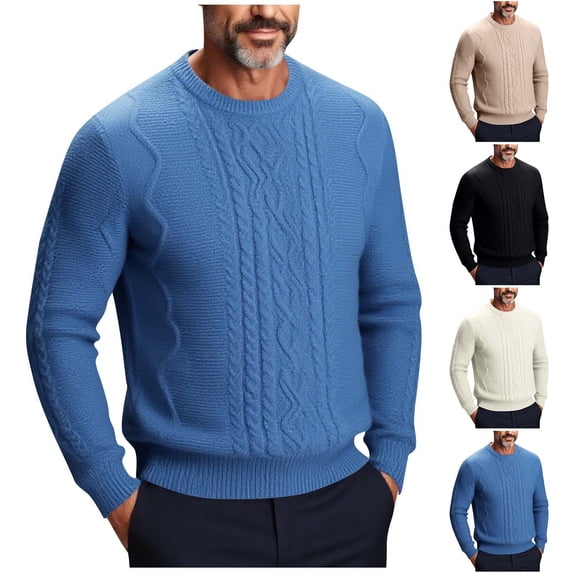 Zedker Men's Sweater Pullover Crew Neck Slim Fitted Long Sleeve Knitted Casual Slim Fit Pullover Sweater Blue M