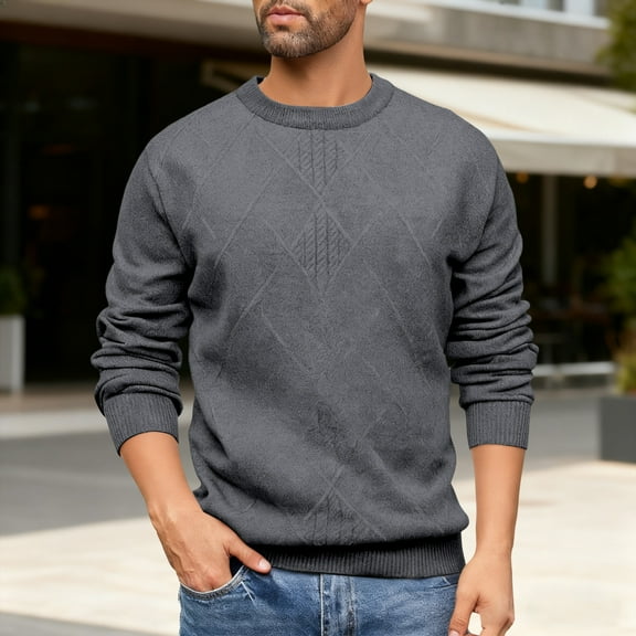 Zedker Men's Sweaters Casual Crewneck Long Sleeve Shirts for Men, Comfy Slimmer Pullover Knitter Fall and Winter Thermal Tops,Gray,M