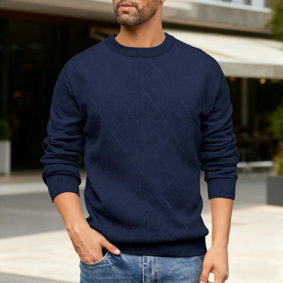 Zedker Men's Sweaters Casual Crewneck Long Sleeve Shirts for Men, Comfy Slimmer Pullover Knitter Fall and Winter Thermal Tops,Navy,L
