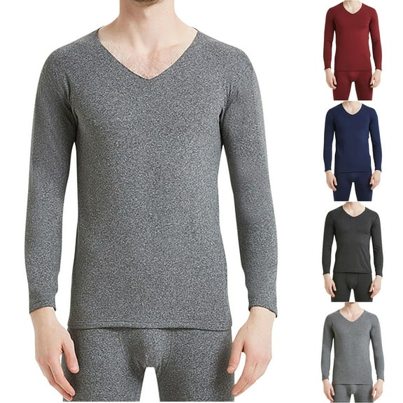 Zedker Men's Thermal Shirts Cotton Long Sleeve V Neck Tops Slim Fit Pullover Undershirt Winter Base Layer Top