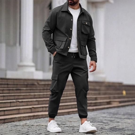 Zedker Men's Tracksuit 2 Piece Set Jackets Top And Casual Pants Fall Fashion Sweatsuits Outfits Black XXXL