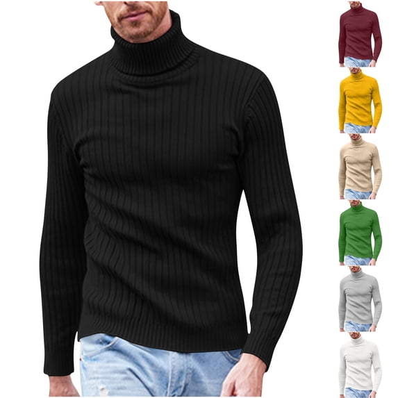 Zedker Men's Turtleneck Sweaters Knitted Pullover Long Sleeve Lightweight Slim Fit Fall Winter Sweater Yellow M