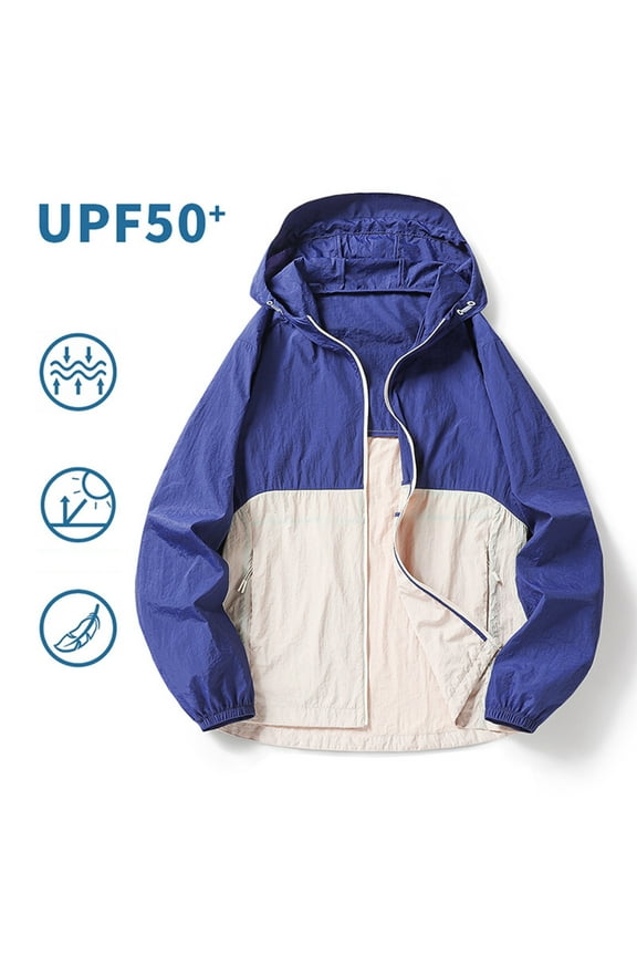 Men's Waterproof Hiking Jacket Windproof Windbreaker Camping Cycling Running Trekking Jackets with Pockets Blue XL